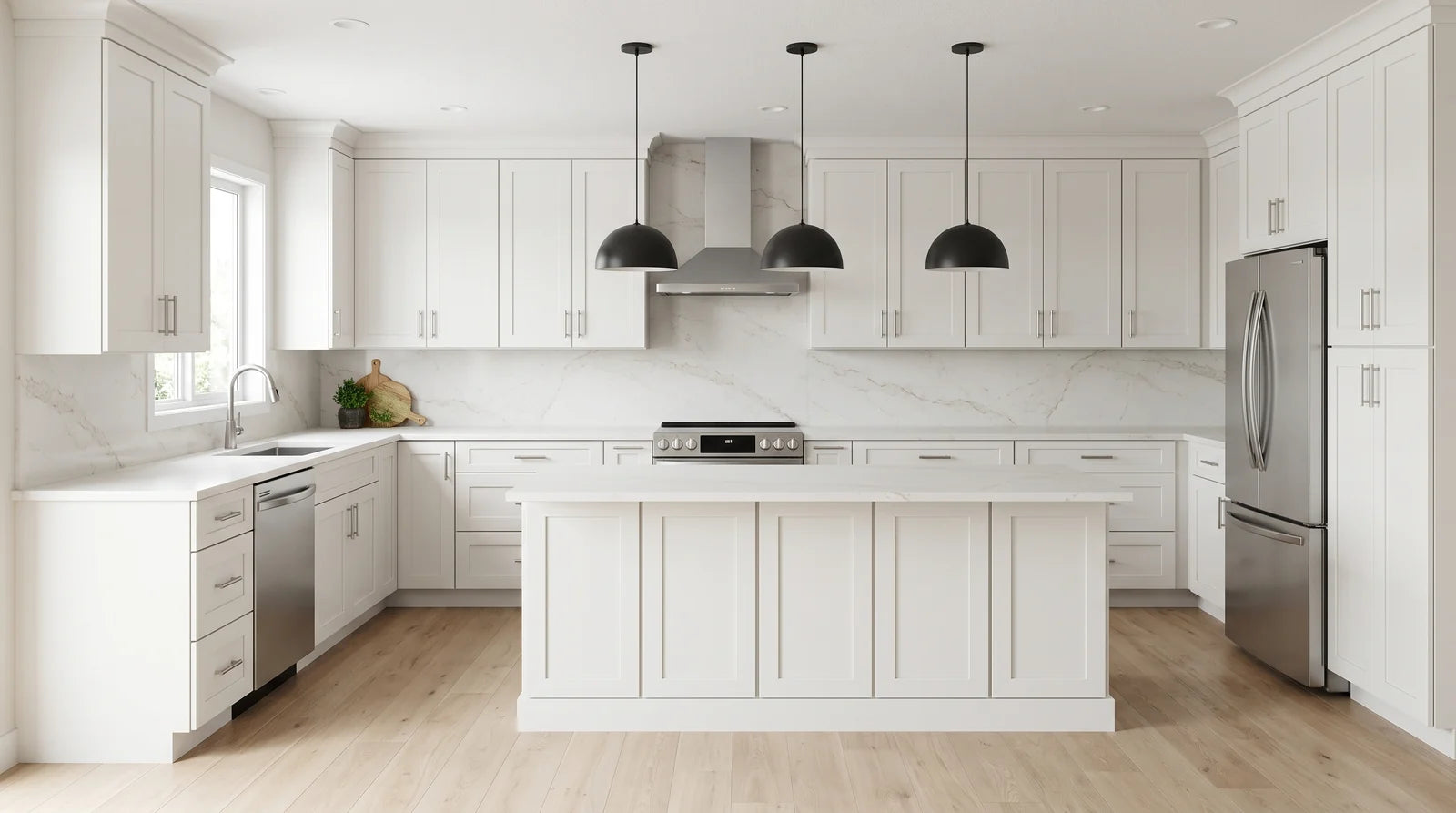 Kitchen with shaker white shaker cabinets from STL Cabinetry